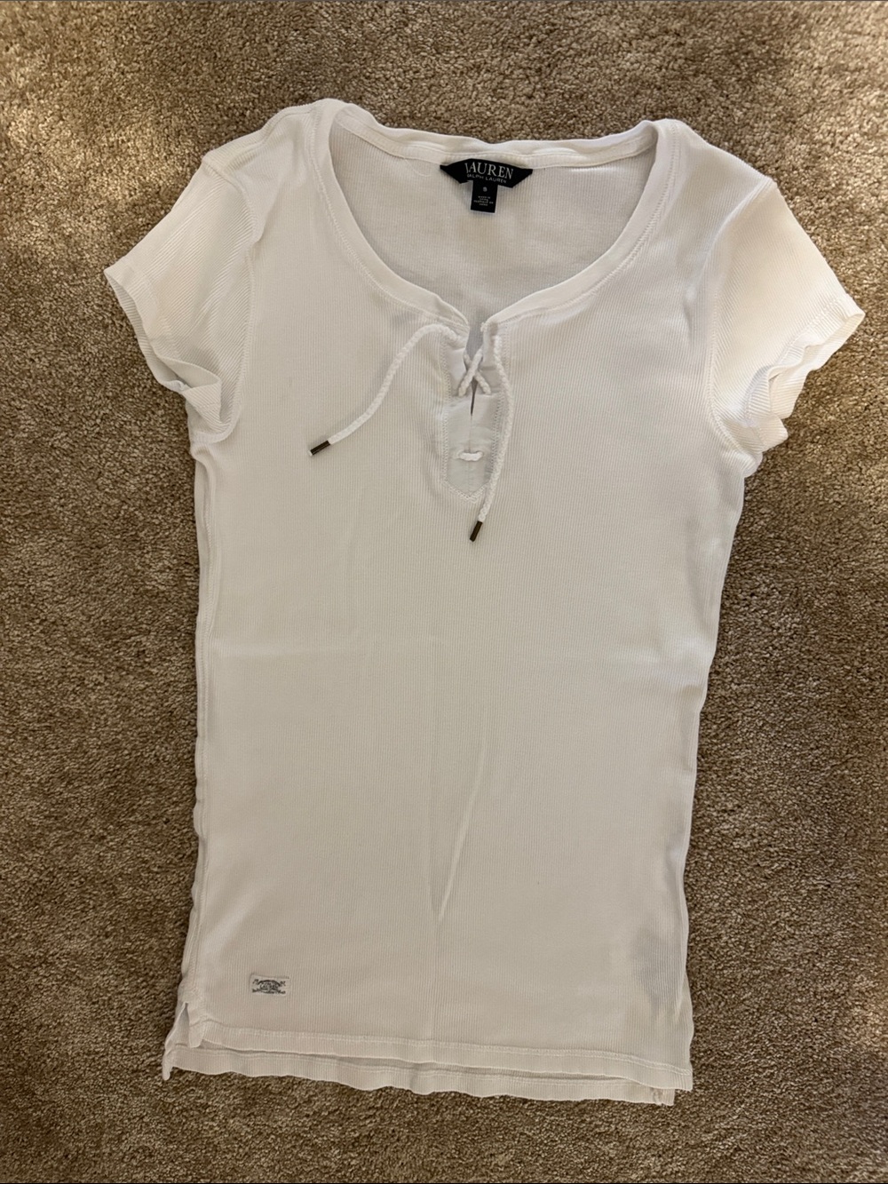 Lauren Ralph Lauren White Lace-Up Short Sleeve Tee